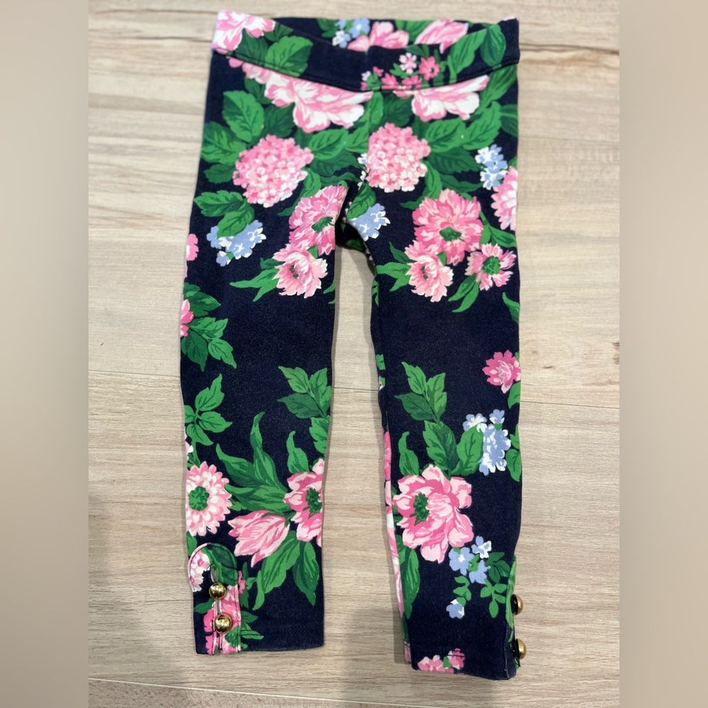 Janie and Jack Navy Blue Floral Leggings Size 2T